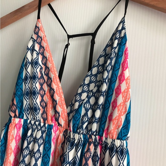 Lush Blue and Pink Patterned Maxi Dress - Picture 3 of 10